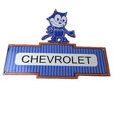 Vintage Chevrolet Sign - Felix Dont Touch Automobile Gas Pump Porcelain Sign Vintage Chevrolet Sign - Felix Dont Touch Automobile Gas Pump Porcelain Sign