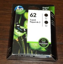 Genuine HP 62 Black Two Pack Ink Cartridge Dated 2021