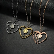 Custom Heart Flower Name Necklace for Women and Men Customized Gift Personalized