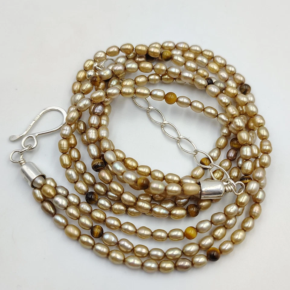Collar Jay King Desert Rose Trading Perla y Ojos de Tigre 3 Hilos Cuentas 20" Foto 3 de 4