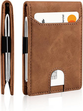 Men Slim Wallet RFID Blocking Money Clip Bifold Minimalist Brown