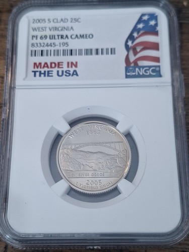 2005-S Proof State Quarter, W. Virginia, PF69 Ultra Cameo NGC, Patriotic Label - Picture 1 of 2
