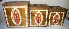 Vintage Himark Japan MCM 3 Piece Dovetail Wooden Nesting Canisters W/Lids