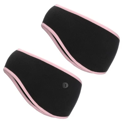 Bandeau pour Ear Warmer, 2Pcs Bandeau d'Hiver Élastique, Noir avec Rose - Photo 1/4