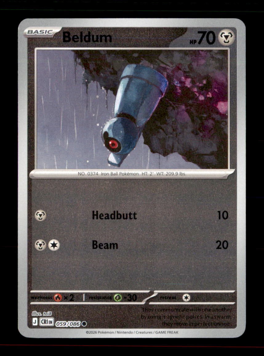 Beldum 059/086 Common Chaos Rising Pokemon Reverse Holo Near Mint