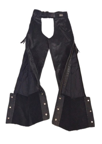 Harley Davidson Willie G Black Leather Lined Pocket Womens Riding Chaps XS USA - Picture 6 of 14