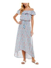 KINGSTON GREY Womens Turquoise Tasseled Tie Waist Short Sleeve Maxi Dress XS