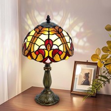 Vintage Tiffany Style Pink Stained Glass Table Lamp for Bedroom or Living Room 