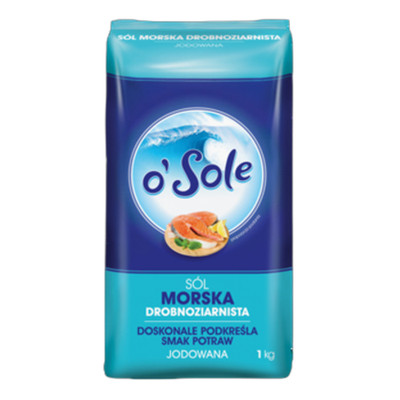 5900977001817 Sól Morska drobnoziarnista spożywcza jodowana 1 kg o'Sole Cenos