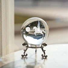 Elegant 60mm Pegasus Crystal Ball Ornament with Silver Stand - Home Decoration