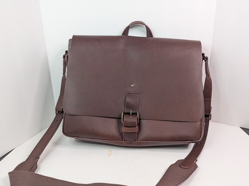 LL Bean Leather Messenger Bag Laptop Bag Shoulder Strap Drop Handle 12"x15"x3.5" - Picture 2 of 24