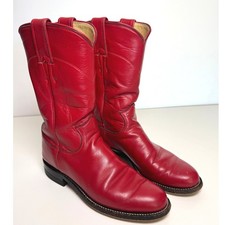 Vintage Justin L3055 Red Leather Roper Boots Womens Size 5 A Narrow USA Made
