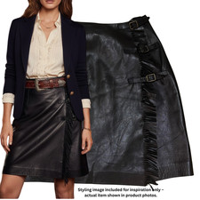 Ralph Lauren Collection Black Leather Wrap Fringe Skirt SZ 10 VTG RARE Western