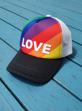 Rainbow Snapback Trucker Hat LOVE Patch Pride LGBTQ Gay Parade Black White Mesh