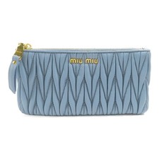  15 OFF Miu Miu GHW Pouch Lambskin Leather Blue Gray