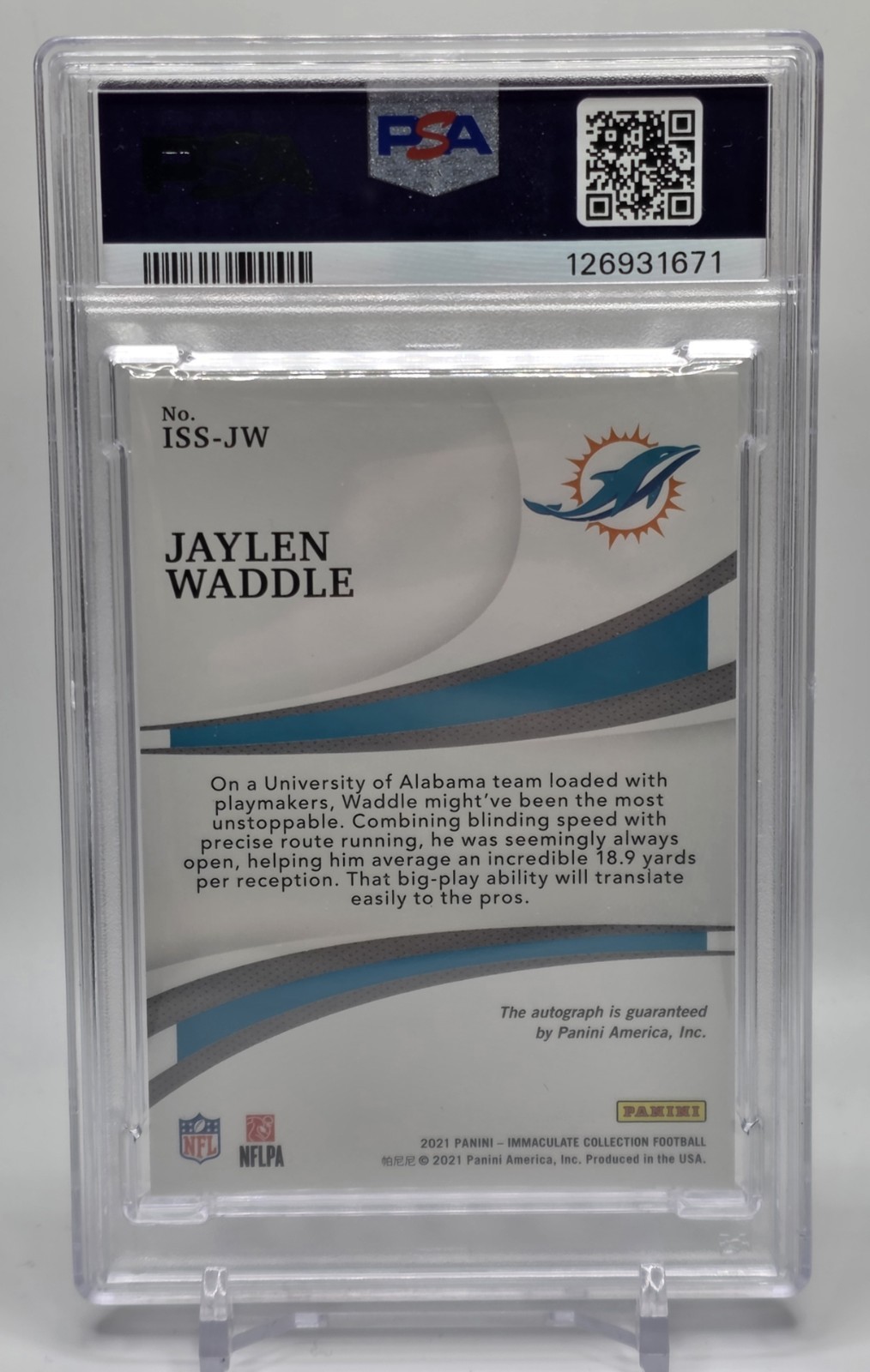 2021 Immaculate Jaylen Waddle Rookie RC Auto /75 Shadowbox Signatures PSA 9 MINT view 5