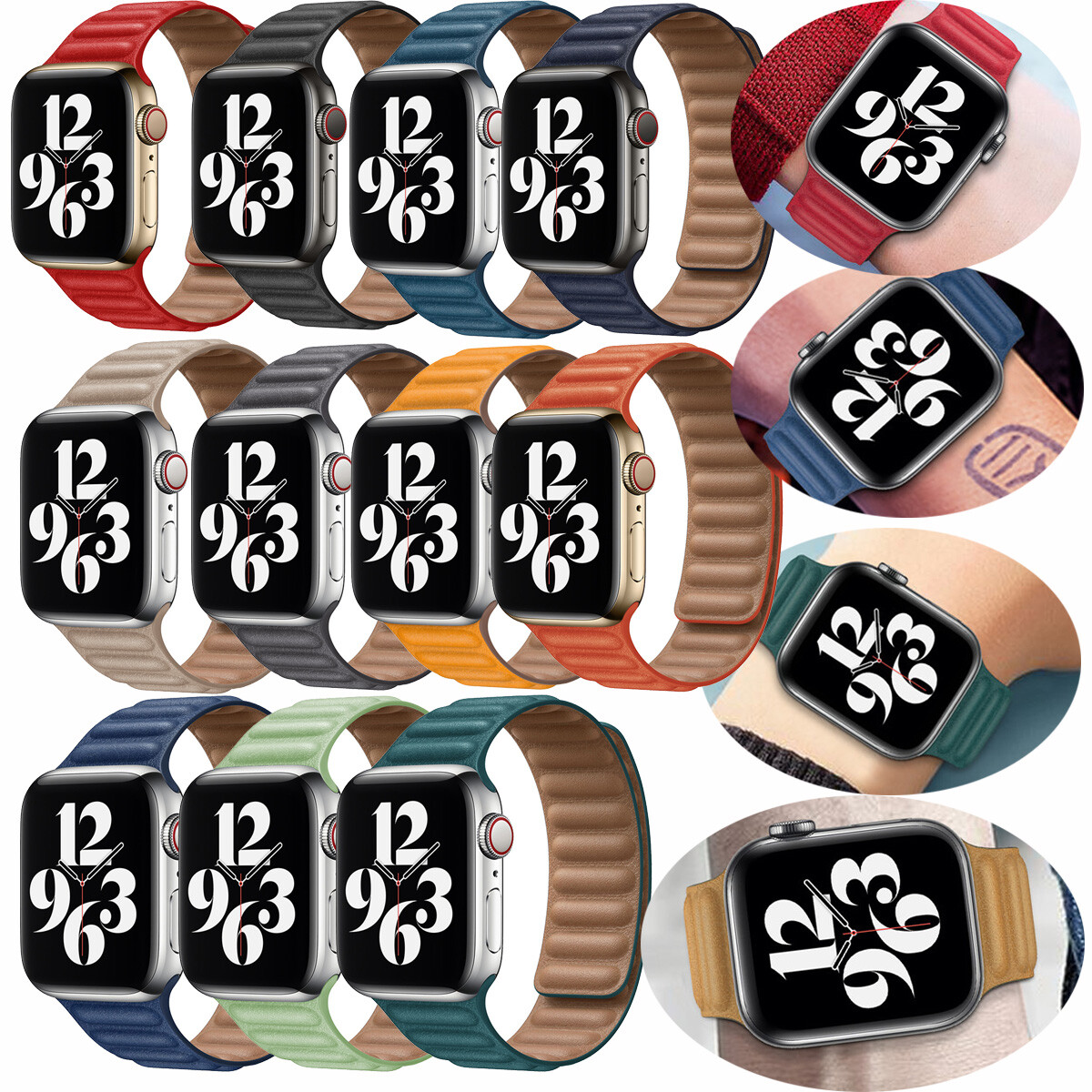 Magnetic Loop Bracelet Leather Link Strap For Apple Watch Band