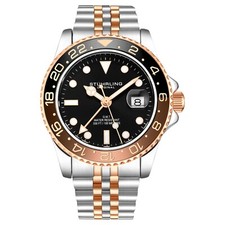 Stuhrling Aqua-Diver 3968 Quartz Men's 2 Tone Bracelet Black Dial Watch