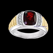 Natural Garnet  CZ Gemstones 925 Sterling Silver Gold Plated Ring For Men's 2