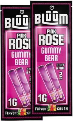 BLUUM | Pink Rose Cone | Gummy Bear | Flower Petal Prerolled | 2 Pack, 4 Rolls