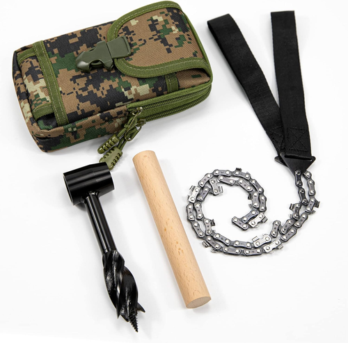 Survival Settlers Tool Set, Bushcraft Hand Auger Wrench with Pocket Chainsaw, Bu - Picture 9 of 12