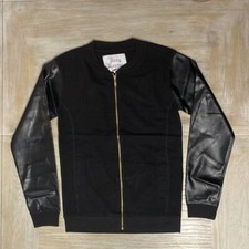 Mens Track Top Medium Black King Kouture Design Top PU Sleeves Waffle RRP £40