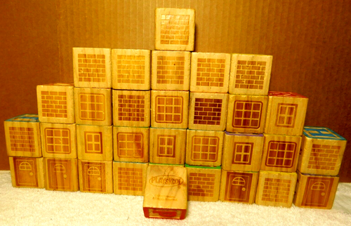 Playskool~Alphabet, Numbers, & Pictures Wooden Building Toy Playing Blocks 2013 - Picture 9 of 20