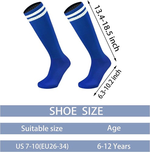 6Pairs Kids Youth Soccer Socks Solid Striped Knee High Tube Football Sport Socks - Picture 25 of 46
