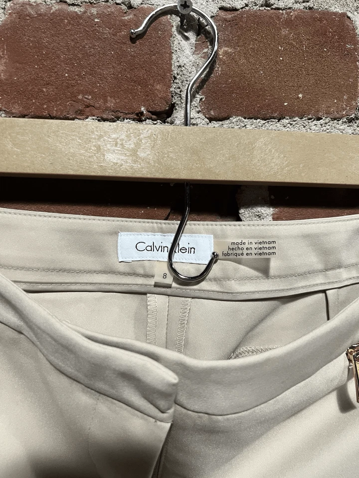 Calvin Klein Womens Ivory Straight Leg Leather Type Pants Size 8 NWT - Image 3 of 3