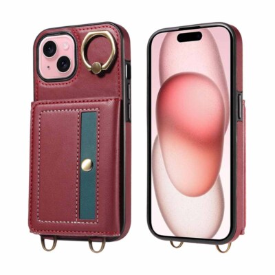 For iPhone 15 14 13 12 11 SE XR 7 8 Ring Holder Wallet Leather Phone Case Cover