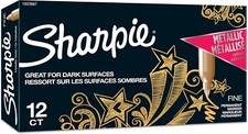 Sharpie Metallic Permanent Markers, Fine Point, 12 Count Pack of 1 , Gold