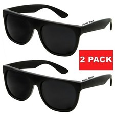 2 Pack MENS Black Flat Top OG Motorcycle Style New Super Dark Lens Sunglasses