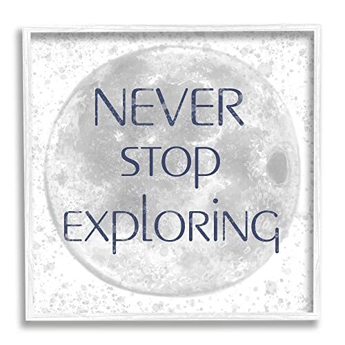 Never Stop Exploring Children's Phrase Full Moon White Framed Wall Art, 24 x ...