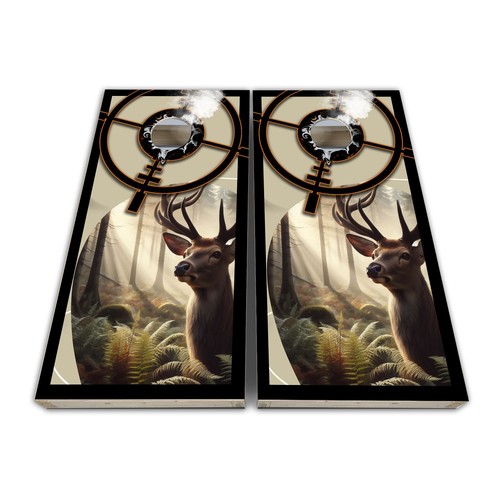 Buck Deer Smoking Target Cornhole Wrap Set d'enveloppes en vinyle laminé 3M - Protégé UV - Photo 1/2