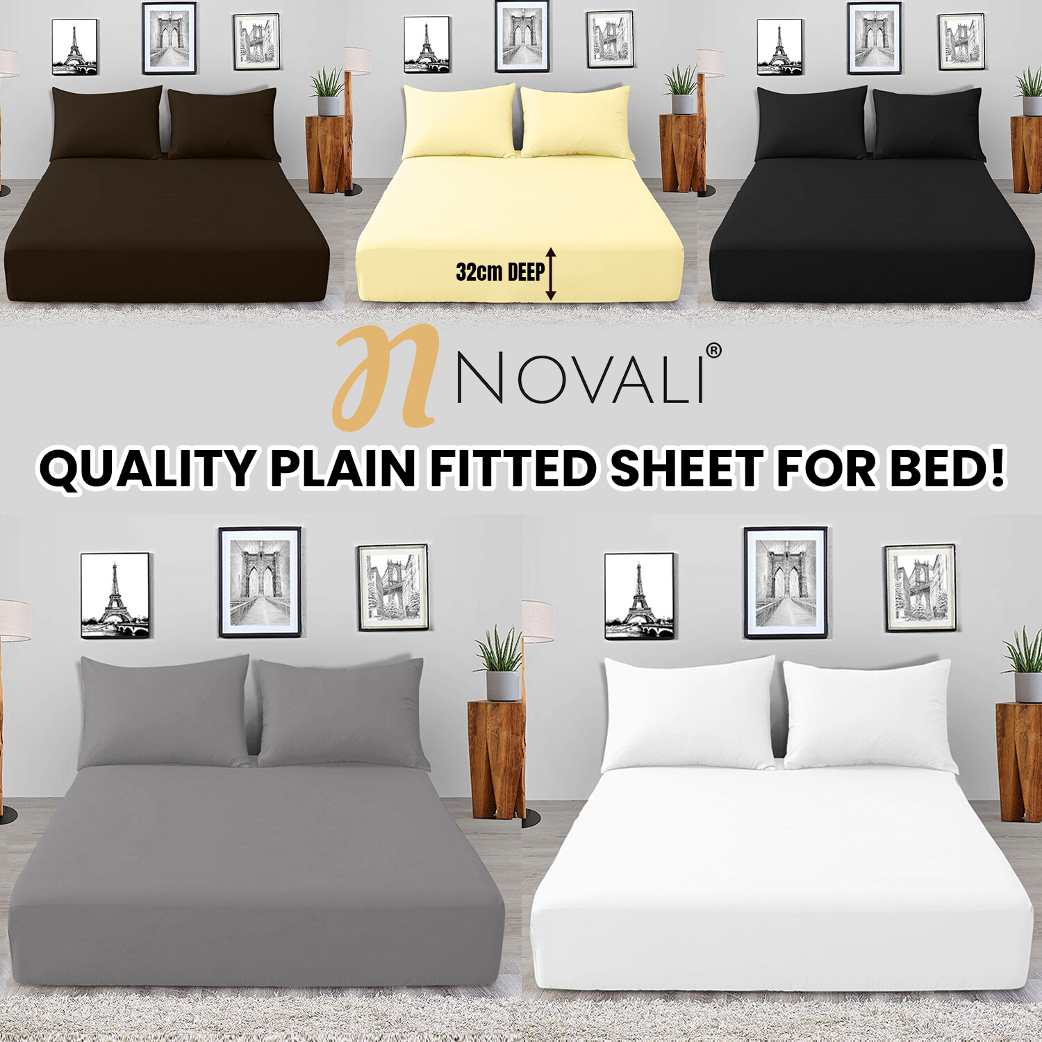 Extra Deep 32Cm Fitted Sheet Full Bed Sheets Single Double Super King