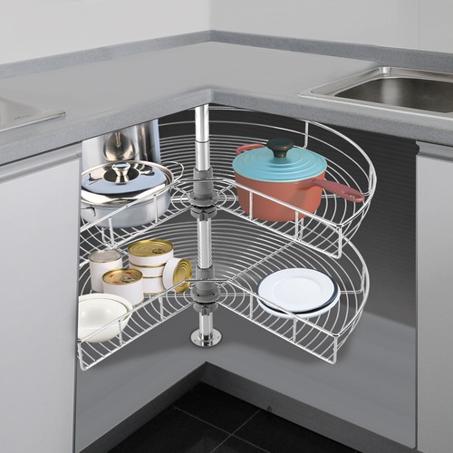 28 Inch 2-Shelf Kitchen Base Cabinet Corner Organizer Rack Holder Adjustable