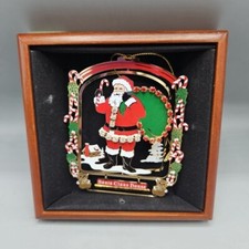 24k Gold Finish Over Brass Santa Claus Painted Christmas Ornament Hanging 3 1/4"