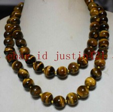Natural 6/8/10/12/14mm Yellow Tiger's Eye Round Gemstone Beads Necklace 36" AAA