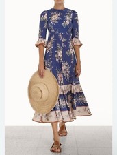 ZIMMERMANN MOONSHINE MIDI DRESS BLUE WATERCOLOUR FLORAL Size S
