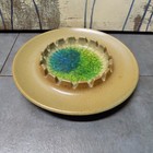 Robert Maxwell Signed Art Pottery MCM Style Ashtray 1965 Green Blue Crackled