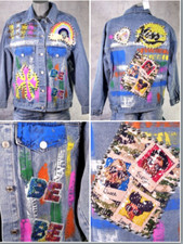 ♥️ Jeansjacke OVERSIZED Pailletten Glitzer Kiss Herz Neon Comic Strass *5