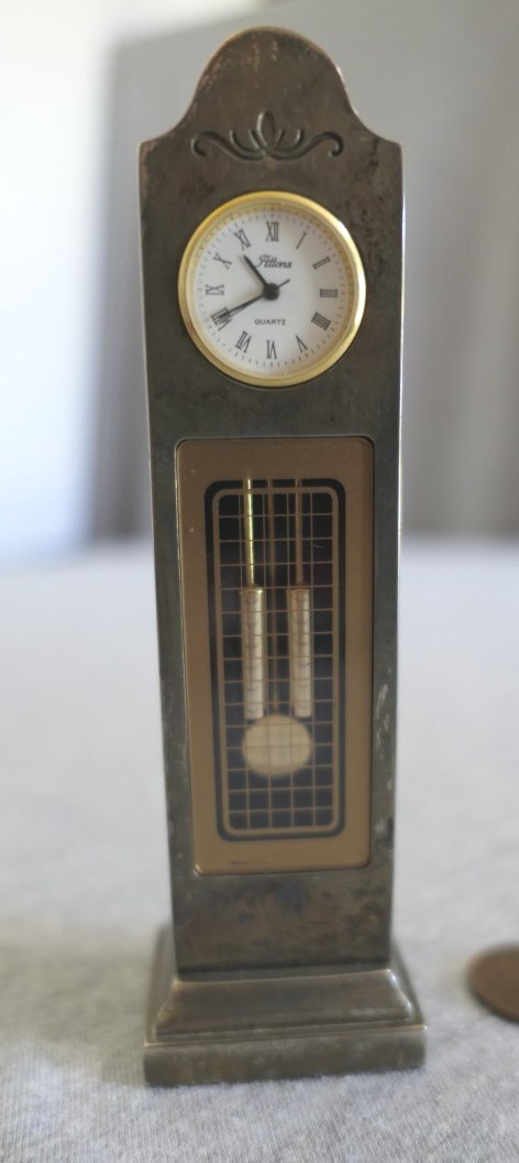 Miniature Attona Quartz Analog Brass Grandfather Battery Clock 5" H Japan Movt