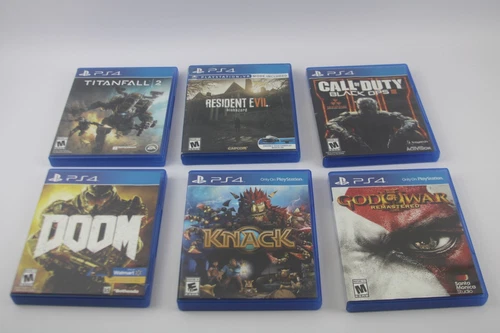 LOT OF 6 SONY PS4 GAMES GOD OF WAR 3 ,DOOM, KNACK RESIDENT EVIL 7 TITANFALL2 