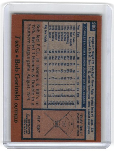 Bob Gorinski 1978 Topps #386 Rookie - K4689 - Picture 2 of 2