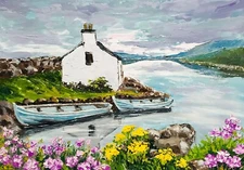 Original Ireland Painting Irish Art Boats Landscape Impasto Painting 8 x 12"
