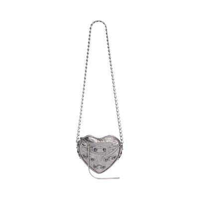 BALENCIAGA Le Cagole Heart Mini $1790 Silver Metallized Silver
