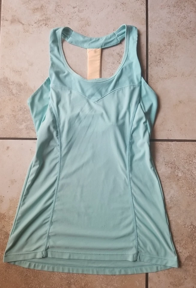 MPG Tank Built In 'Bra' Blue Yellow Strype T-Back Running Women's Shirt Size M - Image 3 of 4