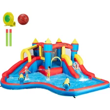 Inflatable Bounce House Water Bouncer Jumping Castle w/ 450W Air Blower 2 Slide