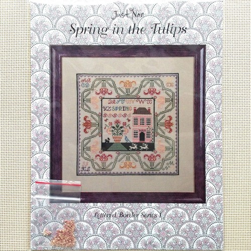 Cross Stitch Kit Spring in the Tulips Just Nan 32 linen GAST threads sampler - 第 2/3 張圖片