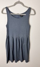 Deletta Anthropologie Women's Blue Gray Jacquard Sleeveless Skater Dress Small